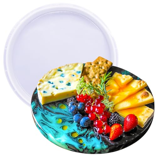 FUNSHOWCASE Runde Epoxidharz Silikonform Tischform für Untersetzer Käsebrett Tablett Servierplatte 25,5cm