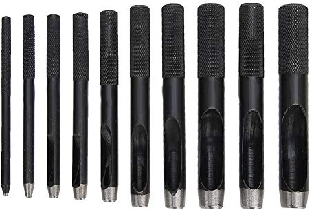 Juego de Herramientas de Perforación de Cuero, 10 Piezas, Punzón de Acero para Agujeros en Cinturones y Proyectos de Artesanía de Cuero (1mm - 10mm)