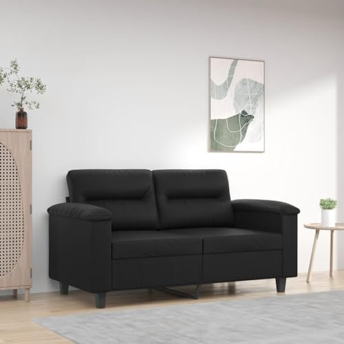 Willood 2-Sitzer Sofa Loungesofa Couch mit Armlehnen Rückenkissen, Wohnzimmersofa Designsofa mit Metallgestell, Sitzmöbel Zweisitzer Schwarz 120 cm Kunstleder