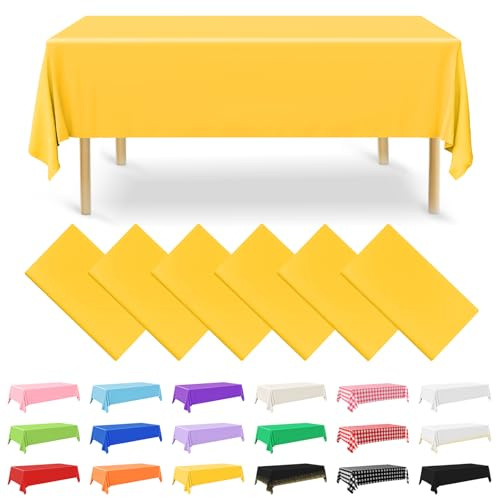 NACHLYNN 6 Stück Einweg Tischdecke 137 x 274 cm Gelb Rechteckige Tischabdeckung Wasserdicht Gartentischdecke für Festivals Party Hochzeiten Brautpartys Geburtstag Dekorationen