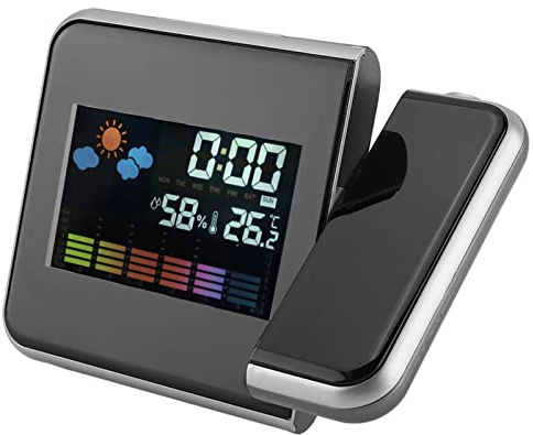 Beufee Projektionswecker, Wetterstation Wecker USB Digital LED Wecker Temperatur Luftfeuchtigkeit Projektionsuhr für Schlafzimmerdecke