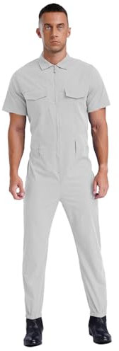 renvena Mono de trabajo para hombre, de manga corta, para verano, con cremallera, de una pieza, para taller, ropa de trabajo