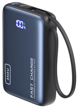 INIU Cargador portátil, batería externa de 20000 mAh y 20 W con cable USB-C integrado, cargador de teléfono portátil para iPhone 15/14/13/12/11, Samsung S22/S21, Google, AirPods, iPad, etc.