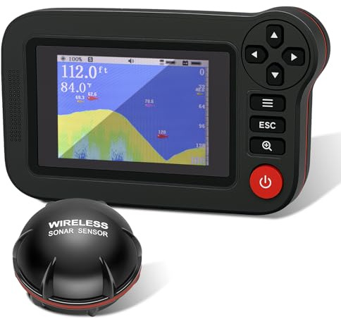 Sonar portable - Détecteur de poissons sans fil rechargeable - Avec angle de faisceau de 105 ° et écran LCD TFT - 7 à 50 m de profondeur de bateau pour pêche à la côte, en mer et sur glace