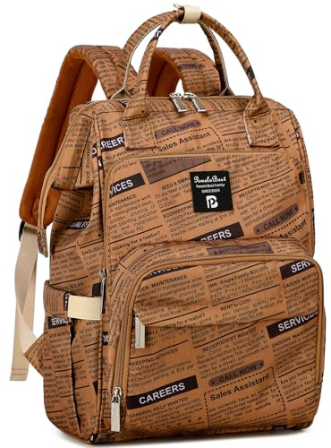 Pomelo Best Diaper Bag Backpack Stylish Waterproof Multifunctional Large Baby Bag with Changing Mat and Stroller Straps (Newspaper)