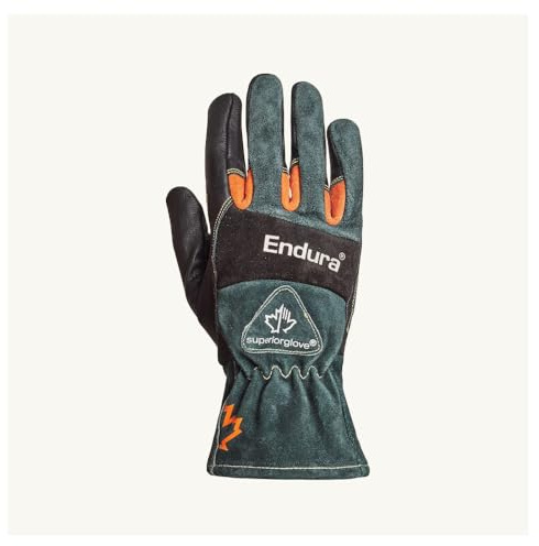 Superior Glove Endura 398GLBB Heat-Resistant Welding Gloves, L, Kevlar, Black/Gray with Red Finger Crotch, Fleece Lining, Gauntlet Cuff
