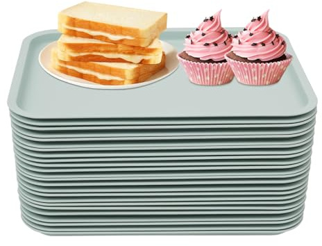 RjcdOPL Lot de 24 Plateaux de Service en PP, Compatibles Lave-Vaisselle et Micro-Ondes, 36 x 27cm, pour Fast-Foods, Restaurants, Cafétérias (Bleu)