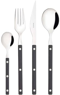 BUGATTI, Allegra, Ménagère de 24 couverts en acier inoxydable 18/10, Service de couverts pour 6 personnes comprenant 6 cuillères, 6 fourchettes, 6 couteaux et 6 cuillères à café. (Noir)