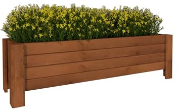 Jardinière en bois de pin teck 120 x 33 x 35 cm - Jardinière surélevée pour balcon avec non-tissé