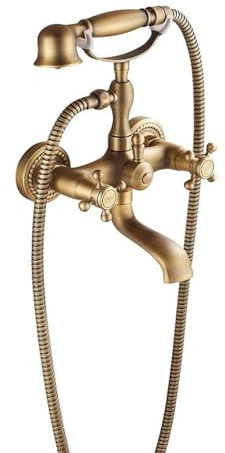 Shower system, Antique Brass Clawfoot Tub Faucet Double Cross Handle Wall Mounted Bathtub Faucet With Hand Shower Brass Wall Mounted Bathtub Faucet Set