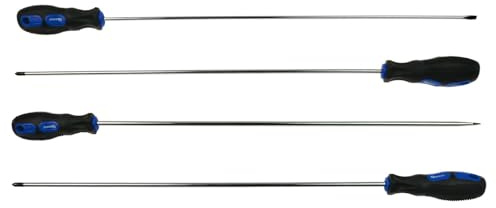 BSD Jeu de tournevis longs 450 mm avec têtes cruciformes et plates - Acier au chrome vanadium, poignée caoutchoutée, 4 éléments.