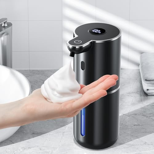 Amyzavls Seifenspender Automatisch mit Digitalanzeige,Wandbefestigung Berührungslos,380ml Elektrischer Seifenspender mit Sensor,USB Wiederaufladbar Schaumseifenspender für Bad,Küche