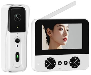 Sonnette vidéo sans Fil avec Caméra Exterieur étanche Sonnette Bluetooth avec écran IPS de 4.3,Détection de Mouvement PIR,Audio bidirectionnel,Vision Nocturne (Blanc)