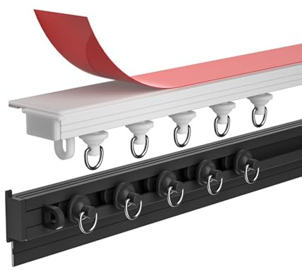 Selbstklebende Vorhangschiene Ohne Bohren Gardinenschiene Deckenschienensystem Schiebevorhangschienen Decke oder Wand Montage für Raumteiler Duschvorhang(Black,5.0 m-16.4 ft)