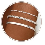 Adramata 3 st 925 sterling silver armband med lås för kvinnor flickor justerbara stapelbara armband orm kedja armband dam silver smycken presenter med låda