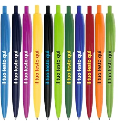 pubblienne Set 500 Penne a Sfera Personalizzabili con Scritta - Confezione di Penne a Scatto Personalizzate - Idea per Ufficio, Inaugurazioni, Fiere, Gadget Promozionali