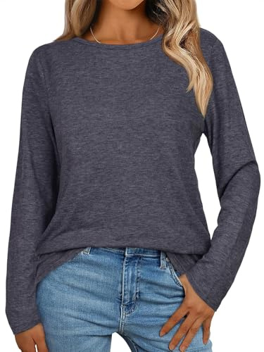 Womens Long Sleeve Tops Loose Fit Crew Neck Tees Basic Tunic Blouse | soft cotton blend, relaxed fit tunic shirts, simple solid color and floral pattern, casual going out fall outfits