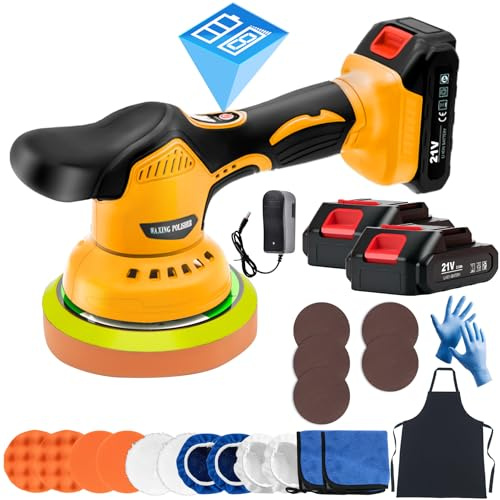 Cordless Car Buffer Polisher with 2x21V Rechargeable Batteries, 6Inch Cordless Polisher with 8 Variable Speed 2800-5500RPM and 21 PCS Attachments, Car Buffer for Car Detailing/Sanding/Scratch Removing