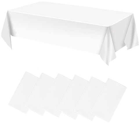NAMIS 6 Stück Weiße Tischdeckens,Tischdecke Rechteckig 137 x 274 cm, Tischdecke Biertisch, wasserdichte Tischdeck,Tischdeckes für Geburtstage,Abschlussfeiern, Hochzeiten und Andere Anlässe