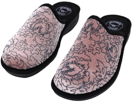 JOMIX Chaussons Femme Compensés Pantoufles Orthopediques Chausson Imprimé Fleurs Confortable pour Maisons Hiver Fabriqué en Italie ITD2167 (Beige, 40)