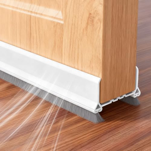 VGECEE Zugluftstopper Tür 96 cm Zuschneidbare Türdichtung Unter Türbodendichtung Tür Luftzugstopper Windstopper Türbesen Unten Weiß Türdichtungsleiste für 4,5-5cm Dicke Türen/Spalt Unten von 0,3-2cm