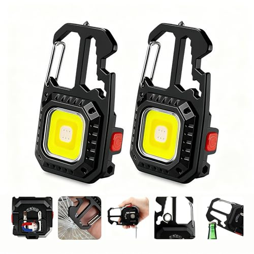 MAKDAK Cob Keychain Work Light - 2PC EDC Keychain Flashlight Rechargeable, Super Bright Flashlight for Car Repair, Emergency(Black)