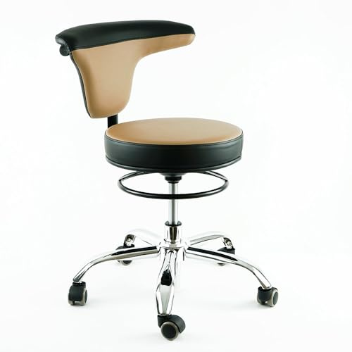 HANDWERK - Objektmöbel - Versa Drehstuhl, Erzieherstuhl, Gesundheitsstuhl, Kunstleder, Farbe wählbar, um 360 Grad drehbar, höhenverstellbar, auf Rollen (Sandbeige, 38-50 cm)