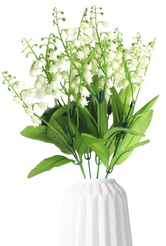 Lily Valley Bouquet - Artificial Silk Flowers, Fake Floral Stems | Realistic Wedding Centerpiece Arrangement Elegant Home Decor for Party Dining Table