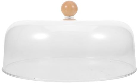 Warmhm Cloche Alimentaire Ronde 23 Cm Transparente en Acrylique Poignée en Bois, Cloche Anti-poussière Multifonction pour Gâteaux, Produits Laitiers Et Pâtisseries, Usage Domestique Et Professionnel