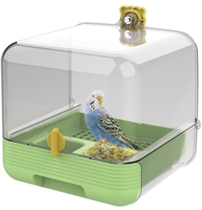 WJnflQN Bain d'oiseaux pour cage – Mangeoire extractible pour perroquet | Baignoire 2 en 1 transparente pour animal domestique à l'intérieur, à l'extérieur, cour, terrasse, jardin