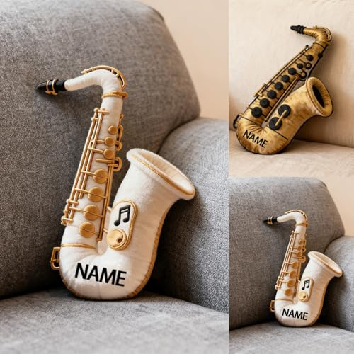XIAO.Z Personalisierte Klassische Saxofon geformt Thema Kissen Musik Liebhaber Geschenke, benutzerdefinierte Name 2D gedruckt Musikinstrument Saxofone werfen Kissen Sofa Dekorative Kissen