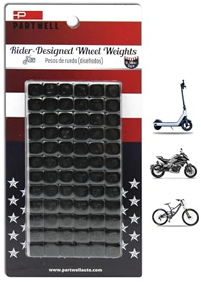 PARTWELL Motorcycle Wheel Weights, 0.18 oz(5 g), 72 Pcs/Box Stick On Vibration Resistant Adhesive Balance Weights for Street & Racing Wheels (Black)