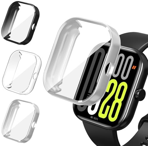 iVoler 3 Piezas Funda con Protector de Pantalla para Xiaomi Redmi Watch 5 / Redmi Watch 4, Protección Completa Carcasa Protectora Delgado Suave TPU Anti-Arañazos Case, Transparente + Negro + Plata