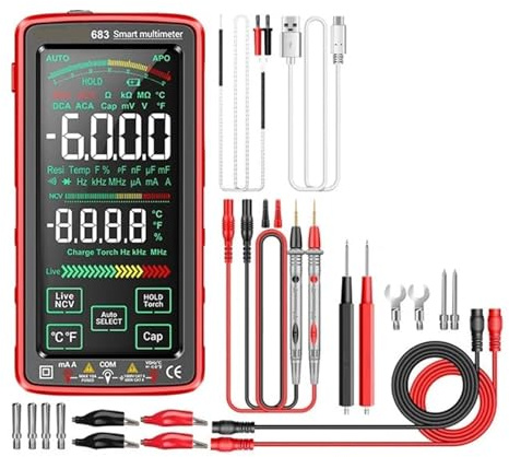 Testeur De Tension Et Ampèremètre Pro 6000 Points, Multimètre Numérique Rechargeable, Outil De Mesure Électrique Sans Contact(683 Red Pro)