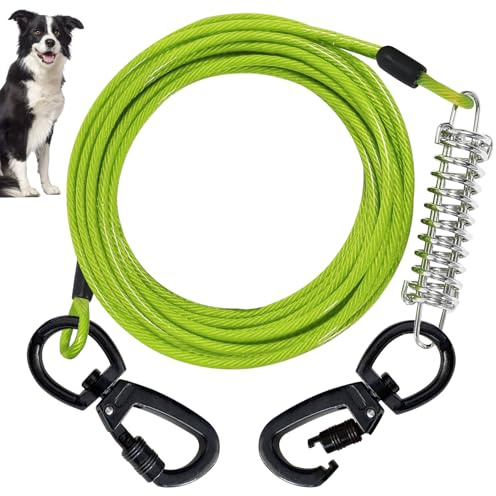 Cable de Amarre para Perro, 4mm Cuerda Metal para Perros Grandes Medianos Pequeños,Gancho y Resorte giratorios con Bloqueo, Correa de absorción de Golpes para,Adecuado para Picnic al Aire Libre (6m)