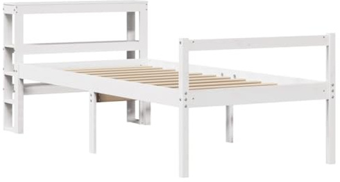 vidaXL Seniorenbett, Komfortbett Holzbett mit Kopfteil ohne Matratze, Massivholzbett Einzelbett für Schlafzimmer, Bett Bettgestell mit Lattenrost, Weiß 90x200cm