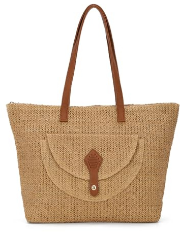 EVEOUT Bolso de Hombro Rafia Sintética para Mujer Verano Boho Ligero Grande Shopper Bolso Tote Paja Tejido para Playa Vacaciones