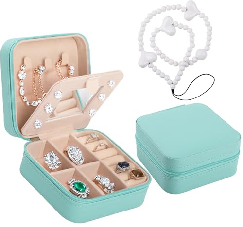 WD&CD Travel Jewelry Case, Small Travel Jewelry Organizer | Portable Storage Organizer for Rings Earrings Necklaces Watch lipstick, Green