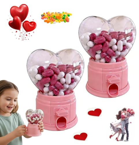 Distributore di caramelle a forma di cuore, distributore di caramelle di San Valentino, mini macchina rosa trasparente per bomboniere, regali per insegnanti e dolcetti di scambio di San Valentino, 2