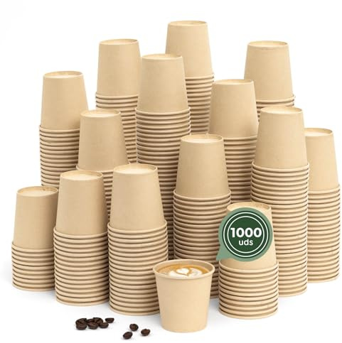 Maxi Products - 1000 unidades Vasos Café Desechables - Vasos Cartón - Vasos Desechables Catering - Vasos Café para Llevar - Vasos Kraft 80 cc - APTO BEBIDAS CALIENTES Y FRÍAS