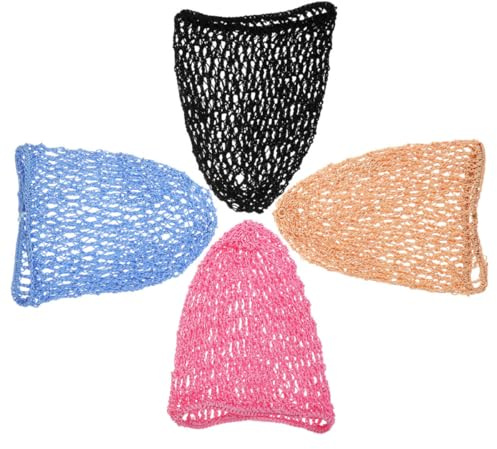 Amosfun 4 Stück Handgefertigte Atmungsaktive Häkelschlafmütze aus Polyester Haarnetz für Frauen zum Schlafen Minimalistischer Stil zum Entspannen und Baden