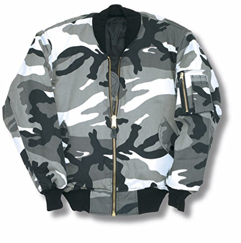 Army and Outdoors Camouflage MA1 Bomber Flight Jacket with Heavy Brass Zip (M, Urban)