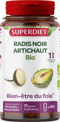 Digestion, détox foie - Radis noir, Artichaut - Bio - Gélules | Cure de 90 gélules - Digestion difficile, drainage hépatique, excès alimentaire - Fabrication française – Vegan – Superdiet