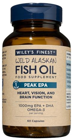 Wiley’s Finest Peak EPA Omega-3 Softgels, 60 Softgels (60 Servings) | Triple Strength 1000mg EPA & DHA from Wild Alaskan Fish, Sustainably Sourced, Non-GMO
