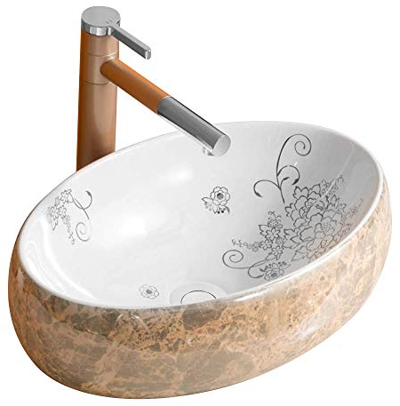 HomeLava Keramik Waschbecken mit Pop up Ablaufgarnitur, 480 x 330 x 140mm (ohne Wasserhahn)