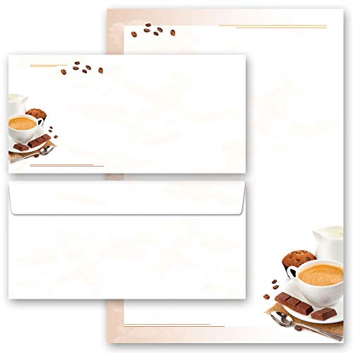 Motivpapier Briefpapier Sets Einladung Essen & Trinken, KAFFEE MIT MILCH 50 Blatt Briefpapier + 50 passende Briefumschläge DIN LANG ohne Fenster | Paper-Media