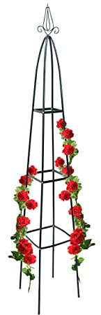 Relaxdays 4X obélisques de Jardin pour Roses, sur Pied, tuteur Plantes grimpantes, Colonne, métal, HLP 192 x 35 x 35 cm, Vert