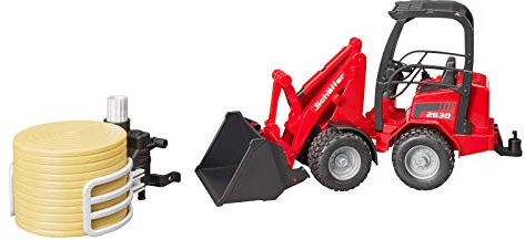 bruder 02192 - Schäffer Hoflader 2630 mit Frontschaufel, Ballengreifange & Rundballen - 1:16 Véhicules, Agriculture, Ferme, Chargeur à roues, Récolte, Machine de chantier, Paille, Foin