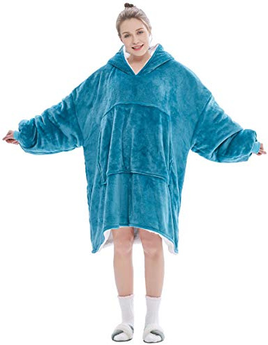 FELOVE Sudadera con Capucha, Manta usable,Grande Hoodie Sudadera con de Gran tamaño, Talla Única, cálida, Suave, y cómoda Sudadera, para Adultos, Hombres, Mujeres, Adolescentes.Azul