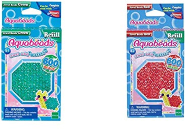 Aquabeads 32698 Glitzerperlen Bastelperlen nachfüllen grün & 32668 Glitzerperlen Bastelperlen nachfüllen rot